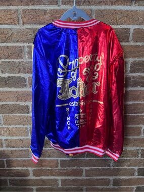 Harley Quinn Metallic Blue & Red Bomber Jacket Women’s Small